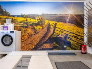 a wall mural of a farm scene with a washing machine at Le Soleil in Bruck an der Großglocknerstraße