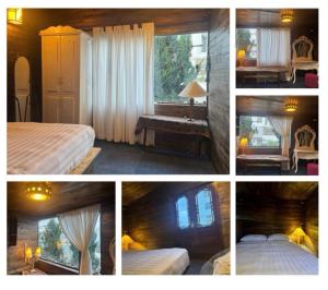 a collage of four pictures of a bedroom at Nhà Của Sen in Da Thien +5 photos