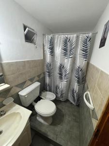 a bathroom with a toilet and a sink and a shower at Alojamiento CENTRICO in Villa María
