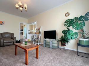 a living room with a couch and a television at Coleman Comfort Hub - close to City&Air port in Moonah