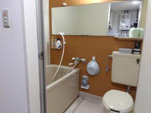 a bathroom with a toilet and a sink and a mirror at BetterЯ03青森橋本208号室 in Aoki