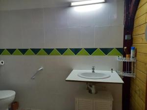 een badkamer met wastafel en toilet bij Appartement cosy près de Goyave tout inclus in Goyave