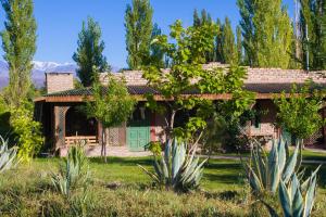 une maison avec une porte verte dans une cour dans l'établissement El Aleman, à Barreal