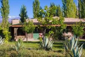 una casa con una puerta verde en un patio en El Aleman en Barreal