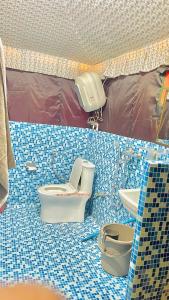 y baño alicatado con aseo y lavamanos. en Bambooz Bell cottage and camps I Kasauli I Lake View & Trekking, en Kasauli