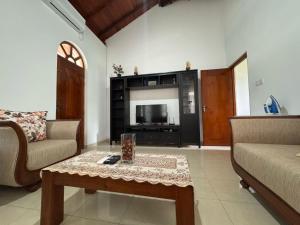 a living room with a couch and a tv at Liyara Villas in Gampola