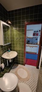 een badkamer met een wastafel en een toilet bij Vier Jahreszeiten Möwenblick in Großenbrode-Kai