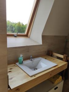 SzewniaSzewilla的窗户下带水槽的浴室