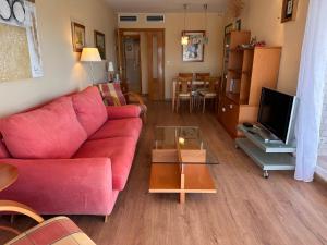 Televízia a/alebo spoločenská miestnosť v ubytovaní Apartamentos Llobregat