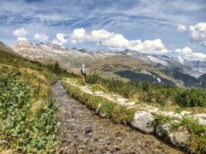 Una persona está parada en un sendero de montaña. en Chalet Schönblick, en Blatten bei Naters 12 fotos más