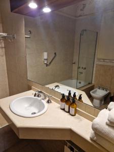 a bathroom with a sink and a mirror at Hotel Blumig in Villa General Belgrano +17 photos