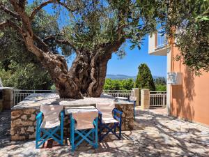a table and chairs in front of a tree at Casa di Pietro 2 in Fársa