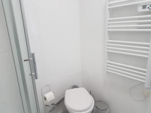 a small bathroom with a toilet and a shower at 1A studio à neuf Tout équipé in Tourcoing