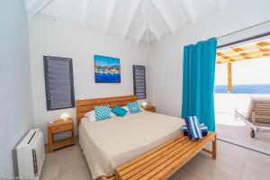 une chambre avec un lit, une télévision et une fenêtre dans l'établissement Villa Belharra Colombier St-Barths, à Saint Barthelemy 33 autres photos
