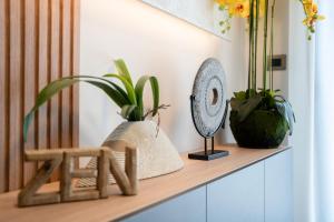 een plank met een stoel en planten erop bij Zen Apartments By The Sea in Kos-stad