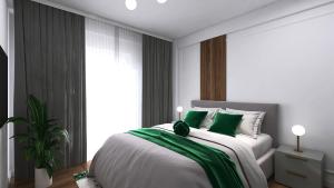 Ένα ή περισσότερα κρεβάτια σε δωμάτιο στο Apartamente Chișineu Criș