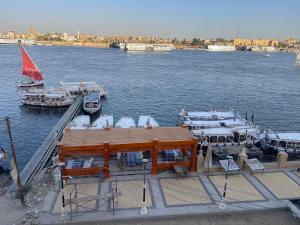 a dock with boats in a body of water at Toutankhamon in Luxor +38 photos