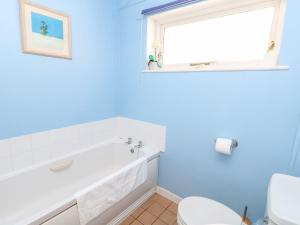 baño azul con bañera y aseo en Swallows, en Ventnor 26 fotos más