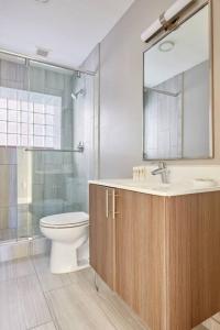een badkamer met een toilet, een wastafel en een spiegel bij Spacious 4bed Loft Downtown Boston Beacon Hill in Boston