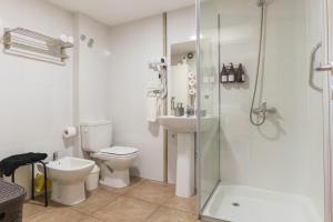 a bathroom with a toilet and a sink and a shower at Patagonia suites Bariloche in San Carlos de Bariloche +24 photos