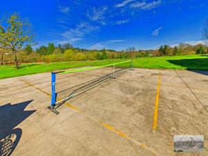 a volleyball net in an empty parking lot at 2 spaces More Space with 2 units at same location PNW Retreat in Philomath