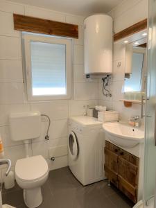 a bathroom with a toilet sink and a washing machine at Apartment Romeo in Crikvenica +18 photos