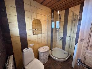 a bathroom with a toilet and a tub and a sink at Kastan House in Mustvee