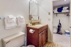 a bathroom with a sink and a toilet and a mirror at Snow Tree 337H in Dover +8 photos