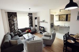 a living room with a couch and chairs and a table at L.L MAISON 2 in Shkodër