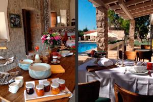 una mesa para una comida frente a una piscina en Boutique Hotel Malo Selo, en Herceg-Novi