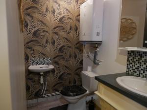 a bathroom with a toilet and a sink at 1690 Escale de charme près du Château de Quintin in Quintin +5 photos
