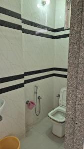 a bathroom with a toilet and a sink at Baba Shyam hotel in Rīngas