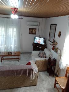a living room with a couch and a tv at ORFANIDISHAUS 300 m απο παραλια ΟΡΦΑΝΙΟΥ - in Orfánion