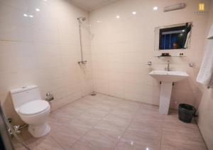 a bathroom with a toilet and a sink at Legend Hotel Skardu in Skardu +37 photos