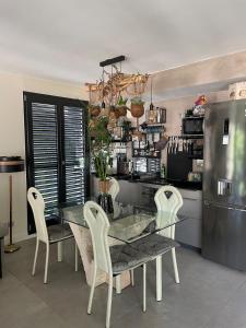 a dining room with a glass table and chairs at Cœur du vieux Lyon et zone de loisir in Lyon +10 photos