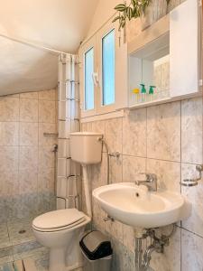a bathroom with a toilet and a sink at Rodinný dům THEMIS in Agios Georgios