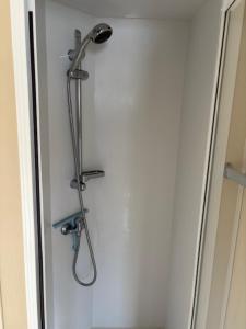 una doccia con soffione in un bagno di Chalet De Duinberg a IJmuiden