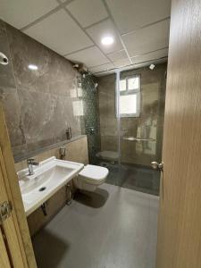 a bathroom with a toilet and a sink and a shower at Greenland Apartment in Pune