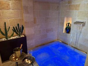 a large blue tub in a room with a cactus at Victory Suite in Monopoli