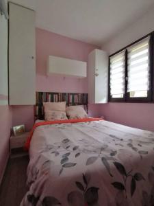 a bedroom with a large bed and two windows at Rez-de-jardin proche plage in Cavalaire-sur-Mer