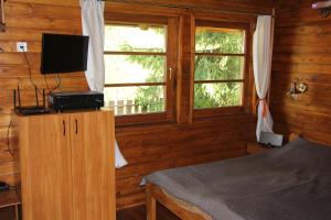 a bedroom with a bed and a television on a cabinet at Belle-Aire Deux in Mátraszentimre