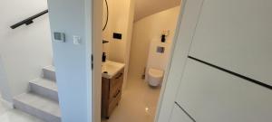 a small bathroom with a sink and a toilet at Sulidom in Sulistrowice