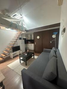 a living room with a couch and a table at Charmant duplex in Clermont-Ferrand