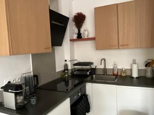 a kitchen with a sink and a counter top at La maison des écoliers in Deauville +11 photos