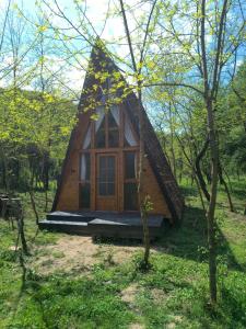 a small cabin in the woods with trees at Retreat în padure in Buchin