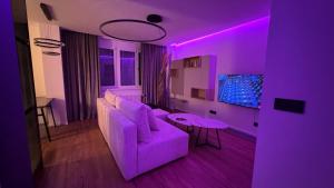 Moderní Hi-Tech apartmán v centru Pardubic - Wi-Fi, Netflix, projektor的电视和/或娱乐中心