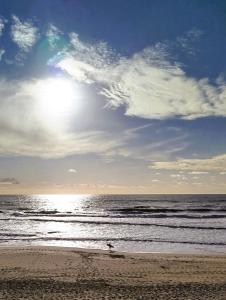 a person walking on the beach near the ocean at Logement à deux pas du lac Carcans Maubuisson in Carcans