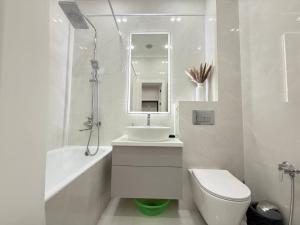 比什凯克SunHouse apartment的带水槽和马桶的白色浴室