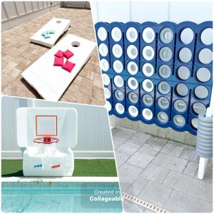 ein Ping-Pong-Ballspiel mit einem Basketballkorb in der Unterkunft The Taj Of The Gulf! Luxury Beach Mansion! Sleeps 37, private pool & hot tub, putting golf in Panama City Beach