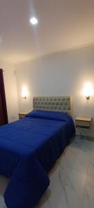 a bedroom with a blue bed with two night stands at CasaPino Departamentos en Costa del Este in Costa del Este